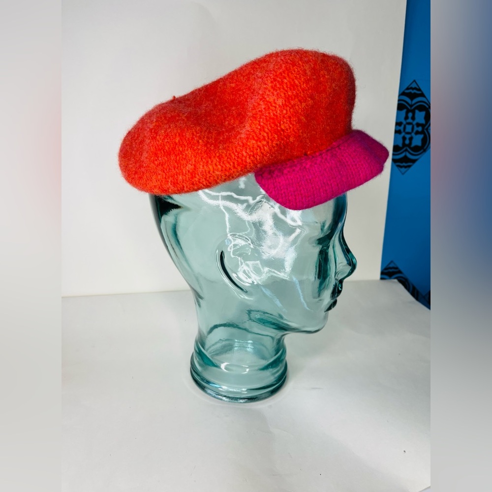 Hand Knit Henrietta Park London 100% LAMBSWOOL Cap Hat Pink Orange Make In UK